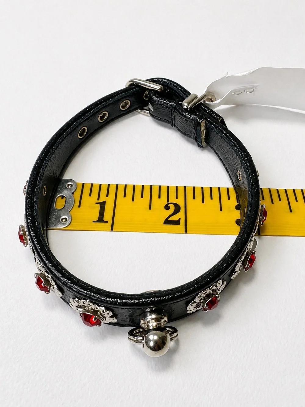Collar Craft Black Faux Leather with Red Rhinestones in Floral Studs | Size 12